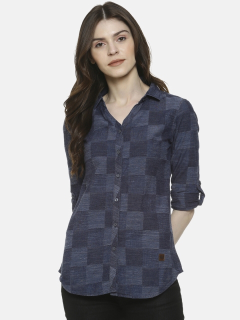

Campus Sutra Women Navy Blue Regular Fit Printed Casual Shirt