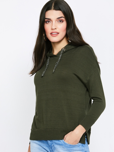 

Fame Forever by Lifestyle Women Olive Green Solid Hooded Sweatshirt