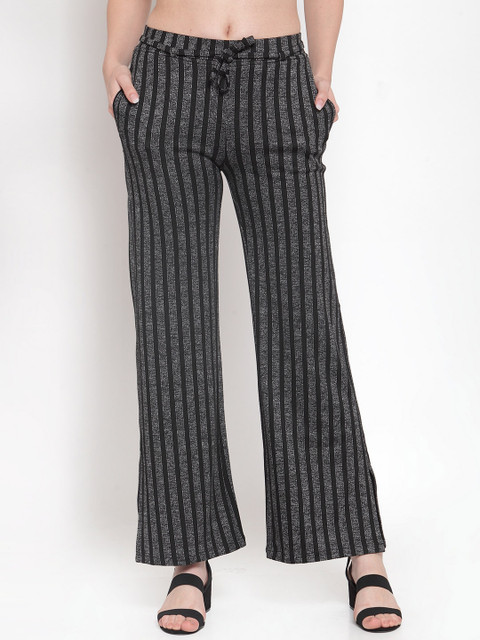 

Westwood Women Black & Grey Striped Loose Fit Parallel Trousers