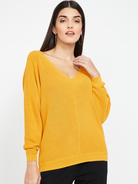 Fame Forever by Lifestyle Women Mustard Yellow Self Design Sweater