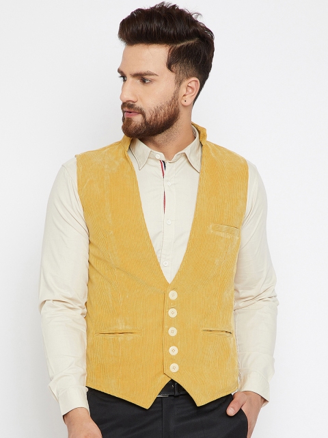 

even Men Mustard Yellow Solid Corduroy Waistcoat