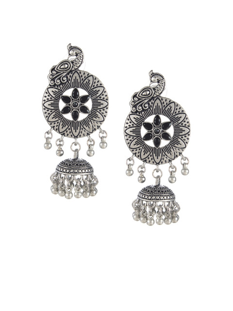 

Mali Fionna Silver-Toned & Black Dome Shaped Jhumkas