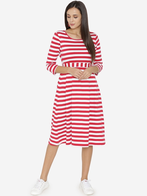 

Yaadleen Women Red & White Candy Striped Fit and Flare Dress