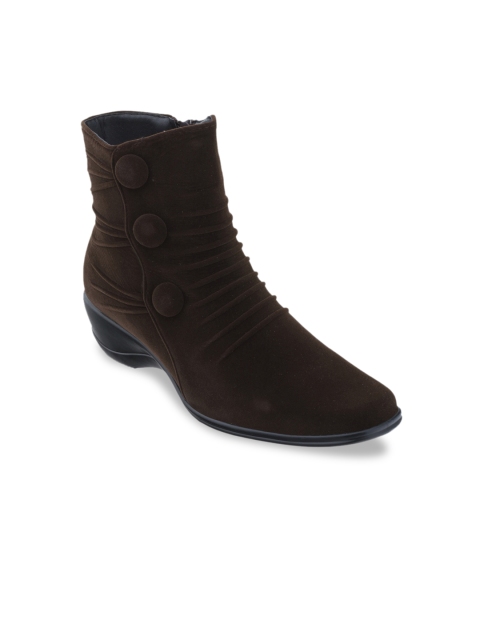 

SHUZ TOUCH Women Brown Solid Heeled High-Top Boots
