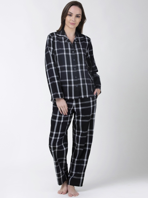 

ADORENITE Women Black & White Checked Night Suit