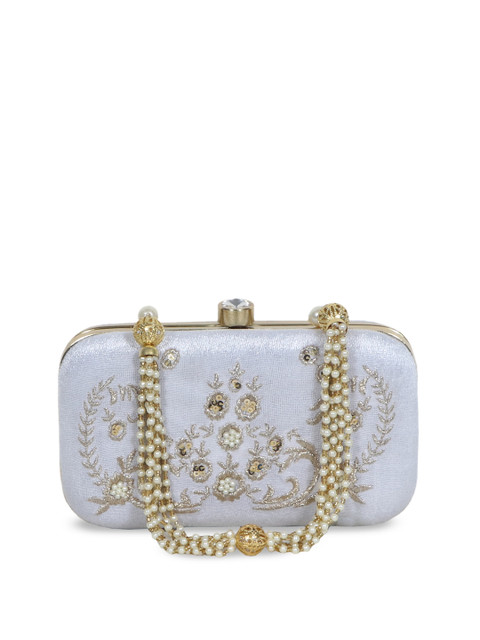 

Diwaah Silver-Toned Embroidered Box Clutch