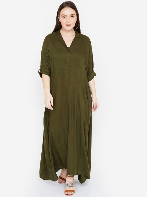 

nexus Plus Size Women Olive Green Solid Maxi Dress