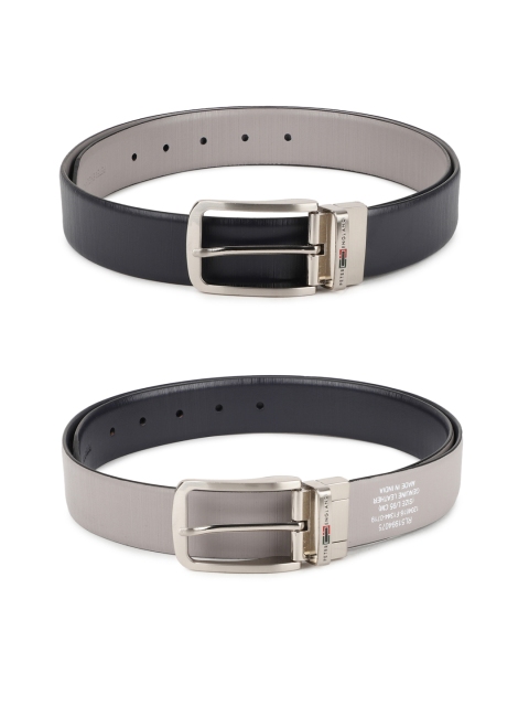 

Peter England Men Navy Blue & Grey Solid Reversible Leather Belt
