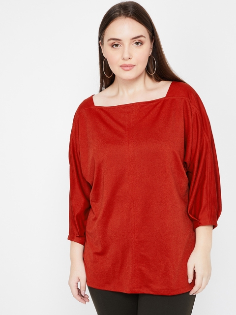 

nexus Plus Size Women Red Solid A-Line Top