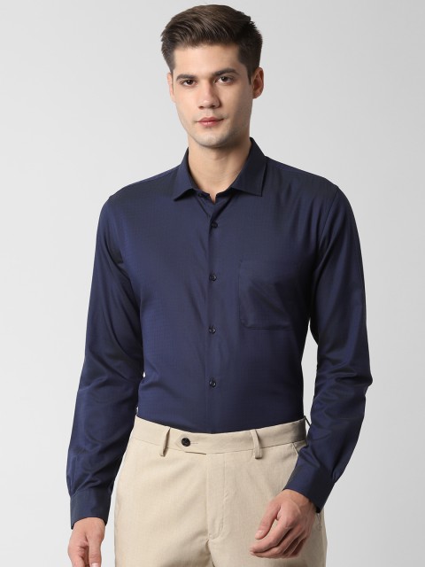 

Peter England Men Navy Blue Self Design Slim Fit Formal Shirt