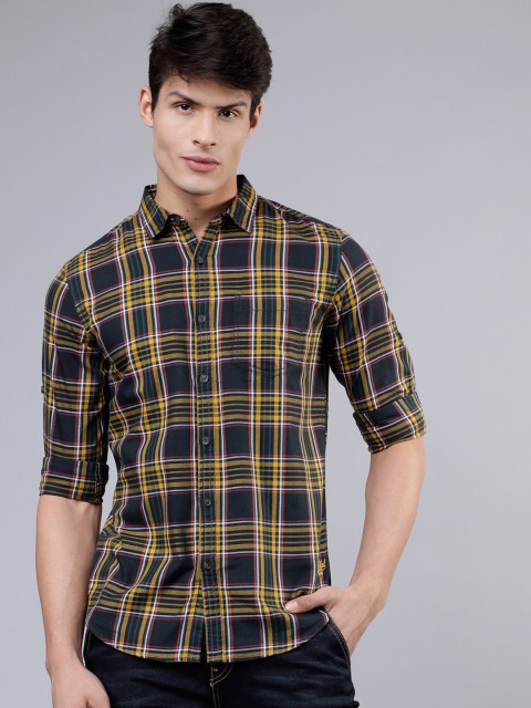

Ecko Unltd Men Black & Mustard Yellow Slim Fit Checked Casual Shirt