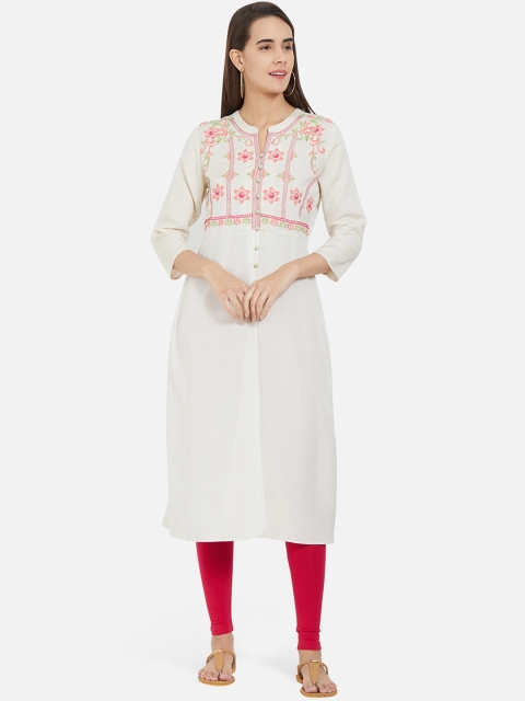 

Fusion Beats Women Off-White Embroidered Straight Kurta
