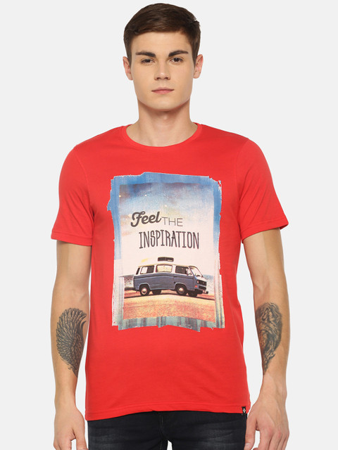 

Dollar Bigboss Men Red & Beige Printed Round Neck T-shirt