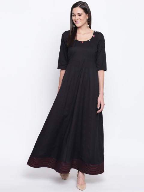 

FABNEST Women Black Embellished Detail A-Line Kurta