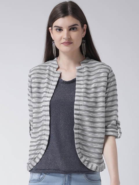 

Latin Quarters Women Grey Striped Open Front Shrug