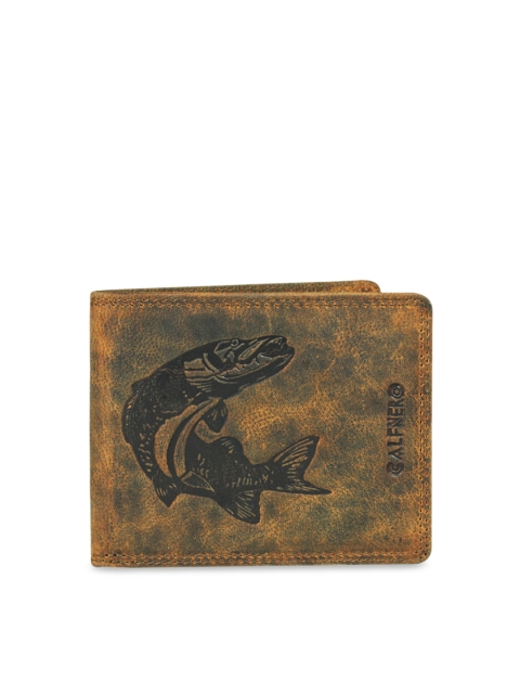 

CALFNERO Men Brown & Black Printed Two Fold Leather Wallet