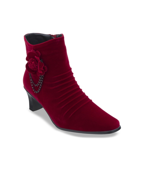 

SHUZ TOUCH Women Red Solid Heeled High-Top Boots