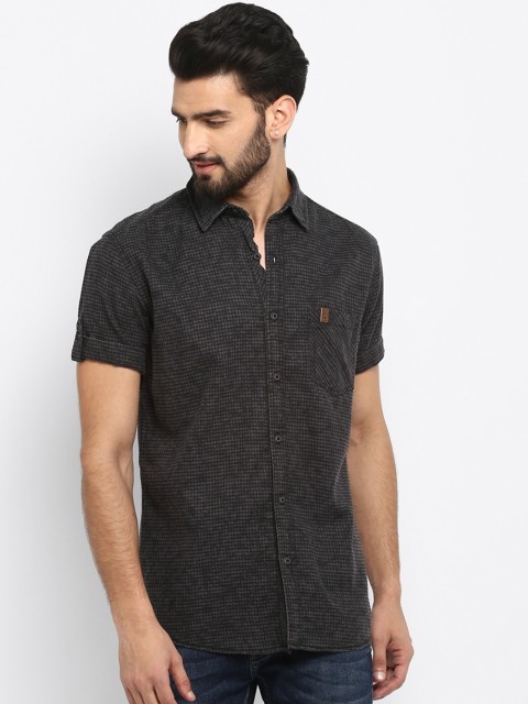 

Mufti Men Charcoal Grey Slim Fit Checked Casual Shirt