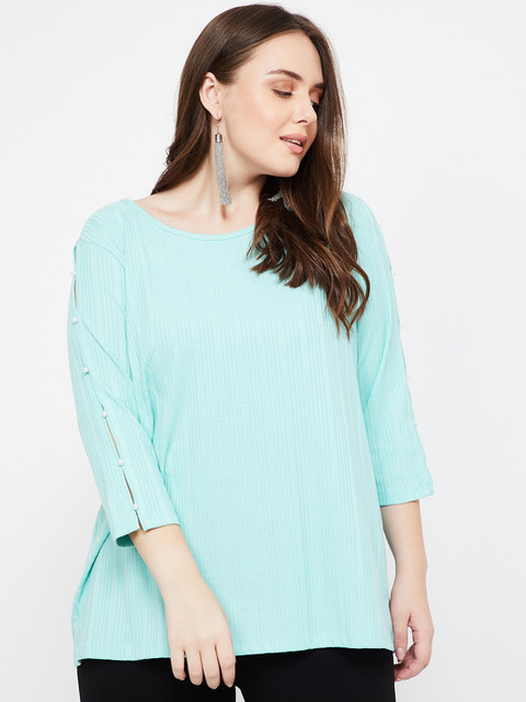 

nexus Plus Size Women Turquoise Blue Solid Top