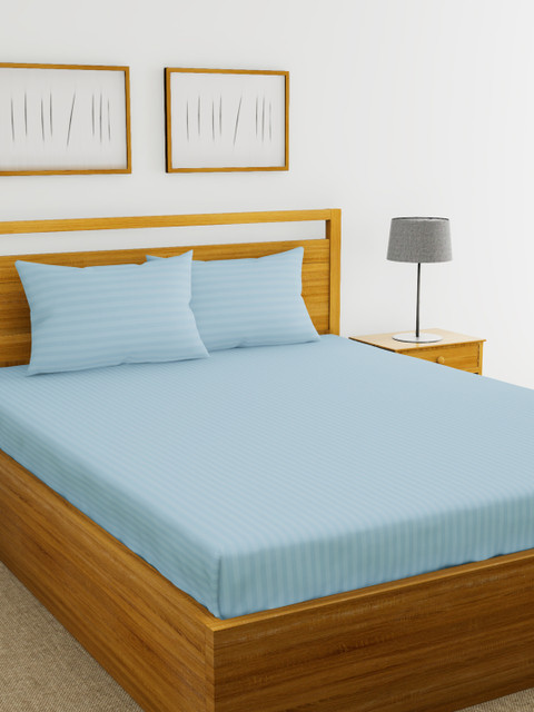 

BIANCA Blue Striped 210 TC Cotton 1 King Bedsheet with 2 Pillow Covers