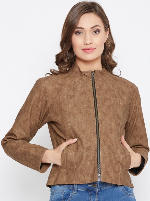 

JUMP USA Women Brown Solid Leather Biker Jacket