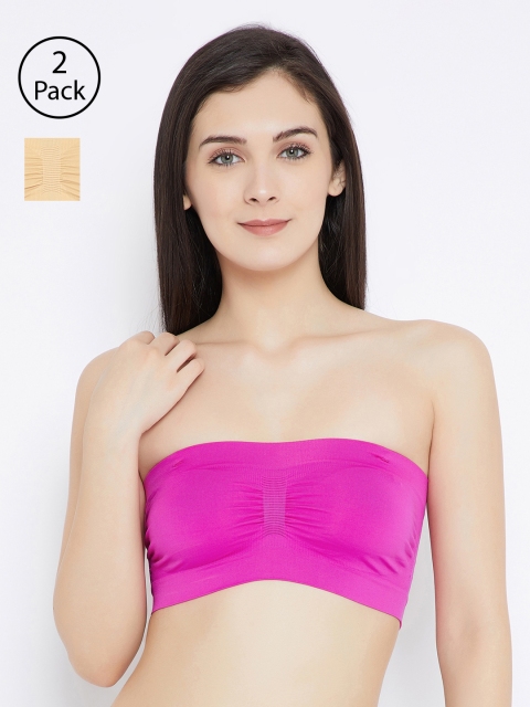 

C9 AIRWEAR Pack of 2 Fuchsia & Nude-Coloured Solid Non-Wired Non Padded Bandeau Bra