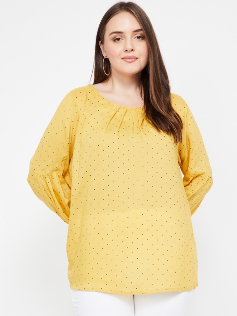 

nexus Plus Size Women Mustard Yellow Polka Dot Printed A-Line Top