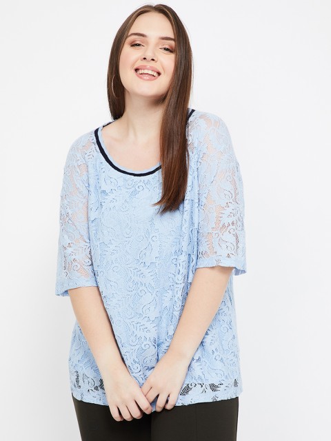 

nexus Plus Size Women Blue Self Design A-Line Top