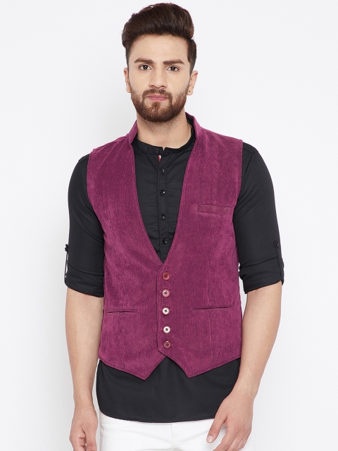 

even Men Purple Solid Corduroy Waistcoat