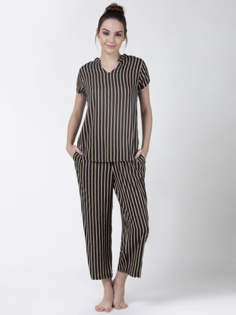 

ADORENITE Women Blue & White Striped Night Suit