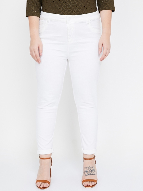 

nexus Plus Size Women White Regular Fit Solid Regular Trousers
