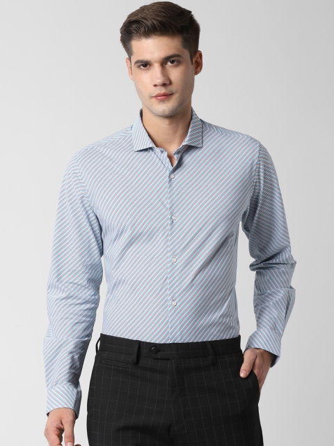 

Peter England Men Blue & Coral Striped Slim Fit Formal Shirt