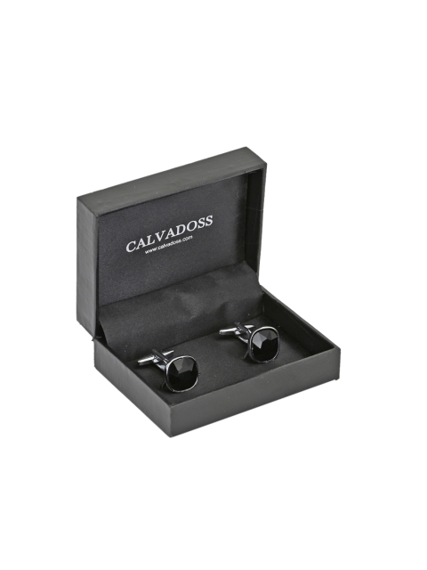 

Calvadoss Black & Silver-Plated Square Cufflinks