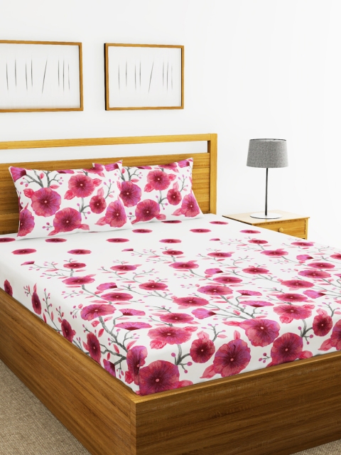 

BIANCA Pink & White Floral 180 TC Cotton 1 King Bedsheet with 2 Pillow Covers