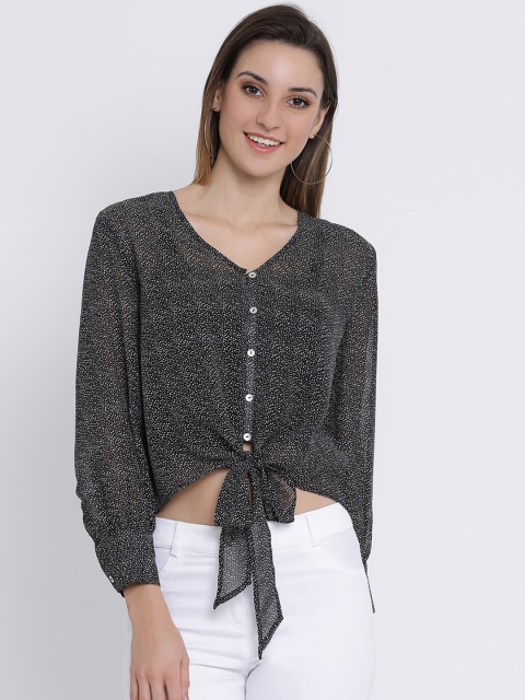 

SQew Women Black Printed Shirt Style Top