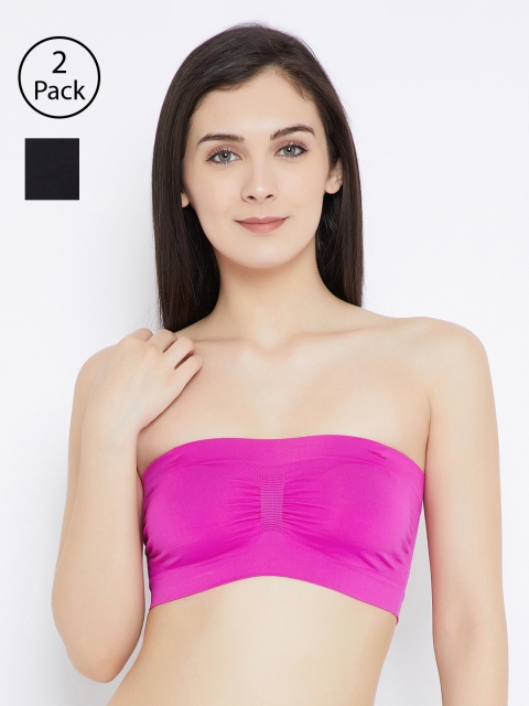 

C9 AIRWEAR Pack of 2 Solid Non-Wired Non Padded Bandeau Bras P2311_Blk_Fusc, Black