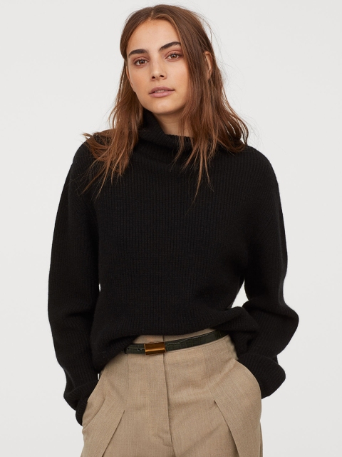 

H&M Women Black Solid Cashmere-Blend Jumper