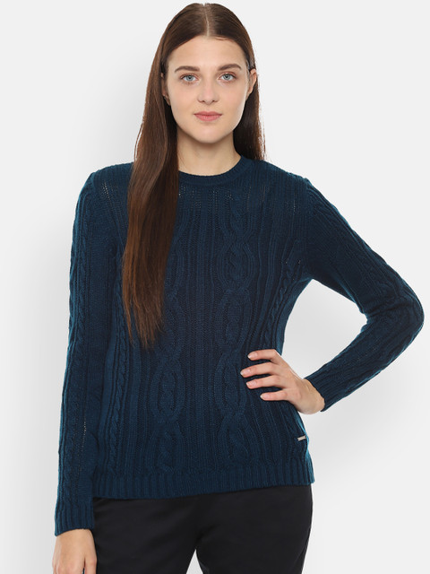 

Van Heusen Woman Navy Blue Self Design Pullover Sweater
