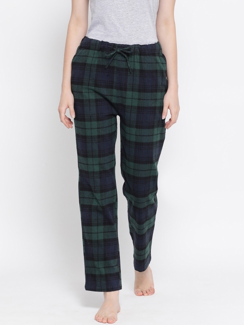 

Oxolloxo Women Navy Blue & Green Checked Lounge Pants