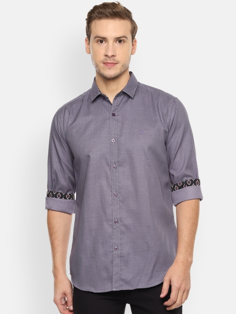 

V Dot Men Purple Slim Fit Self Design Casual Shirt