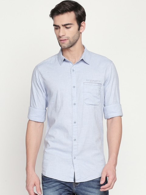

Mufti Men Blue Solid Slim Fit Casual Shirt