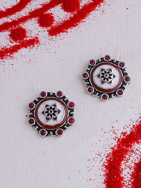 

Studio Voylla Silver-Toned & Red Oxidised Silver Plated Circular Studs