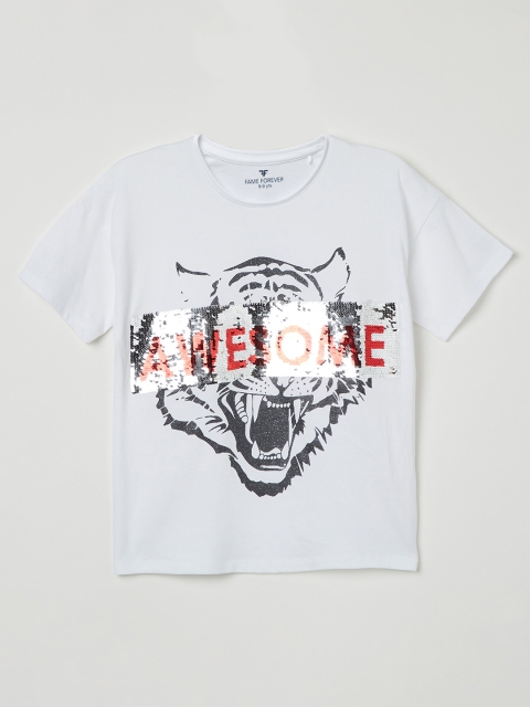 

Fame Forever by Lifestyle Girls White Printed Round Neck T-shirt