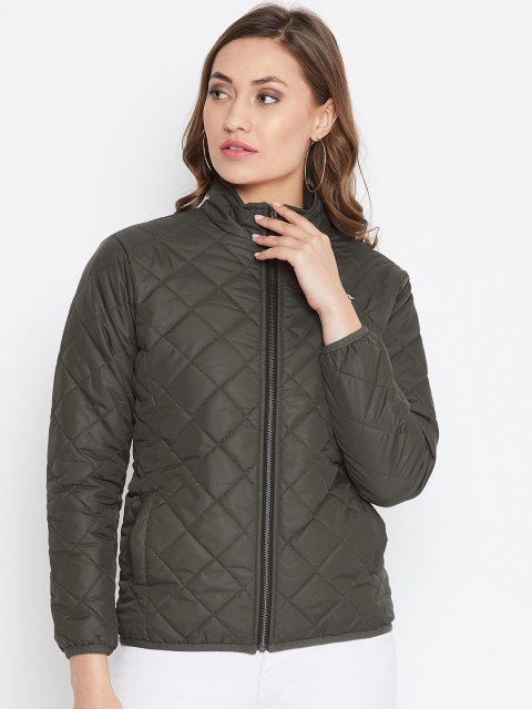 

JUMP USA Women Olive Green Solid Lightweight Quilted Jacket