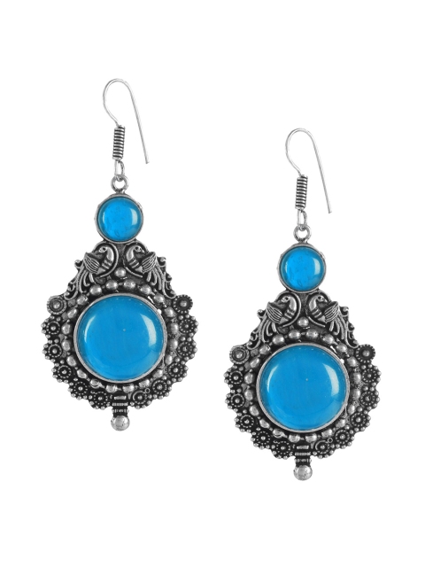 

Mali Fionna Silver-Toned & Black Classic Drop Earrings