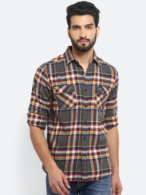 

Mufti Men Grey & Yellow Slim Fit Checked Casual Shirt