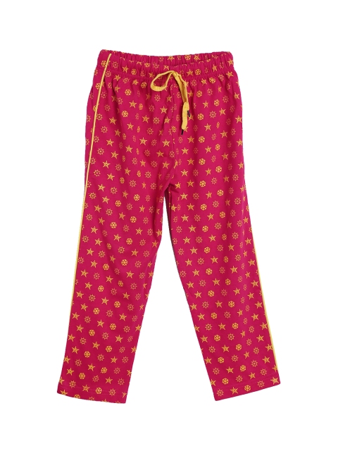 SWEET ANGEL Kids Pink & Yellow Printed Straight-Fit Lounge Pants