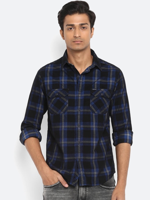 

Mufti Men Navy Blue Slim Fit Checked Casual Shirt