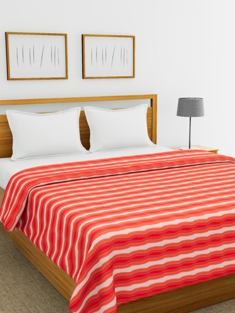 

BIANCA Orange & White Striped AC Room 120 GSM Double Bed Comforter