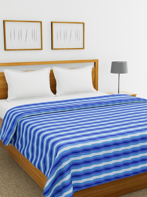BIANCA Blue & Navy Blue Striped AC Room 120 GSM Double Bed Comforter